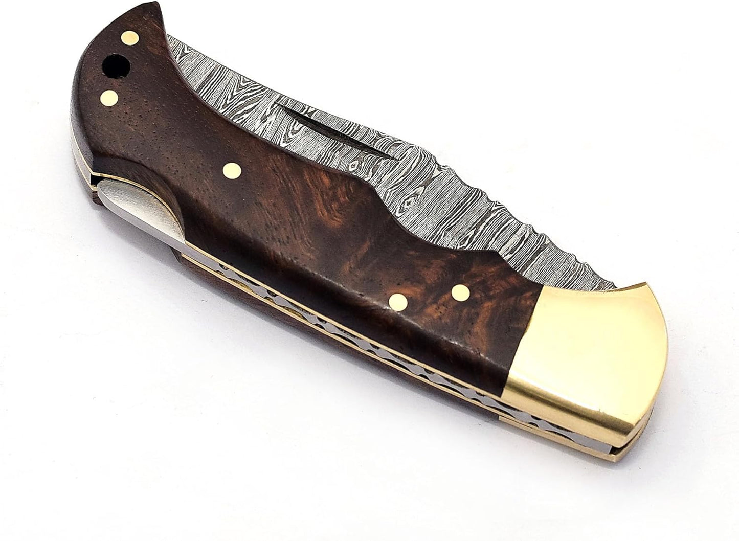 Handmade Damascus Steel Folding Pocket Knife, Rosewood Handle, Hunting Camping Survival Blade