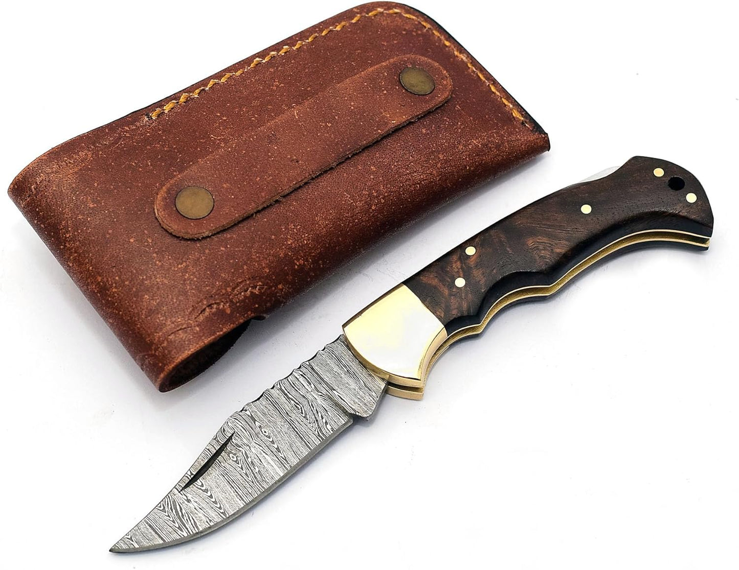 Handmade Damascus Steel Folding Pocket Knife, Rosewood Handle, Hunting Camping Survival Blade
