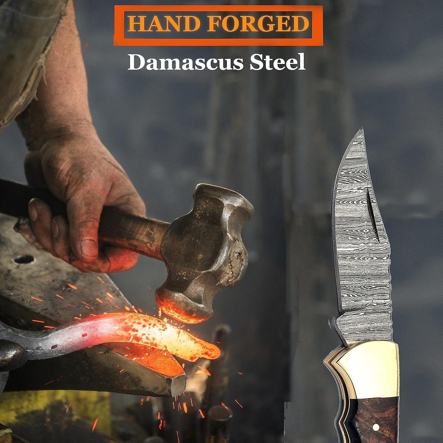 Handmade Damascus Steel Folding Pocket Knife, Rosewood Handle, Hunting Camping Survival Blade