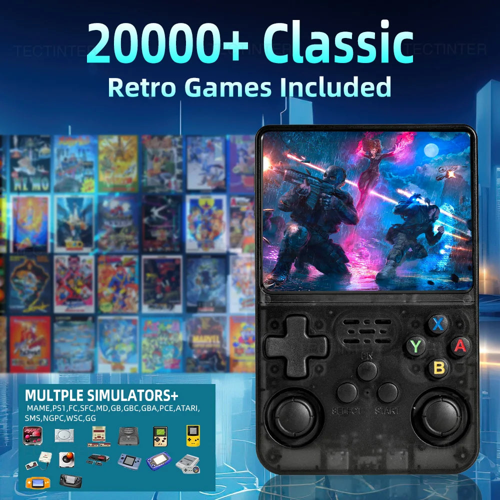 R36HD 3.5-inch IPS Screen Portable Handheld Game Player Linux System Mini Retro Video Game Console Built-in 64G 20000+ Games