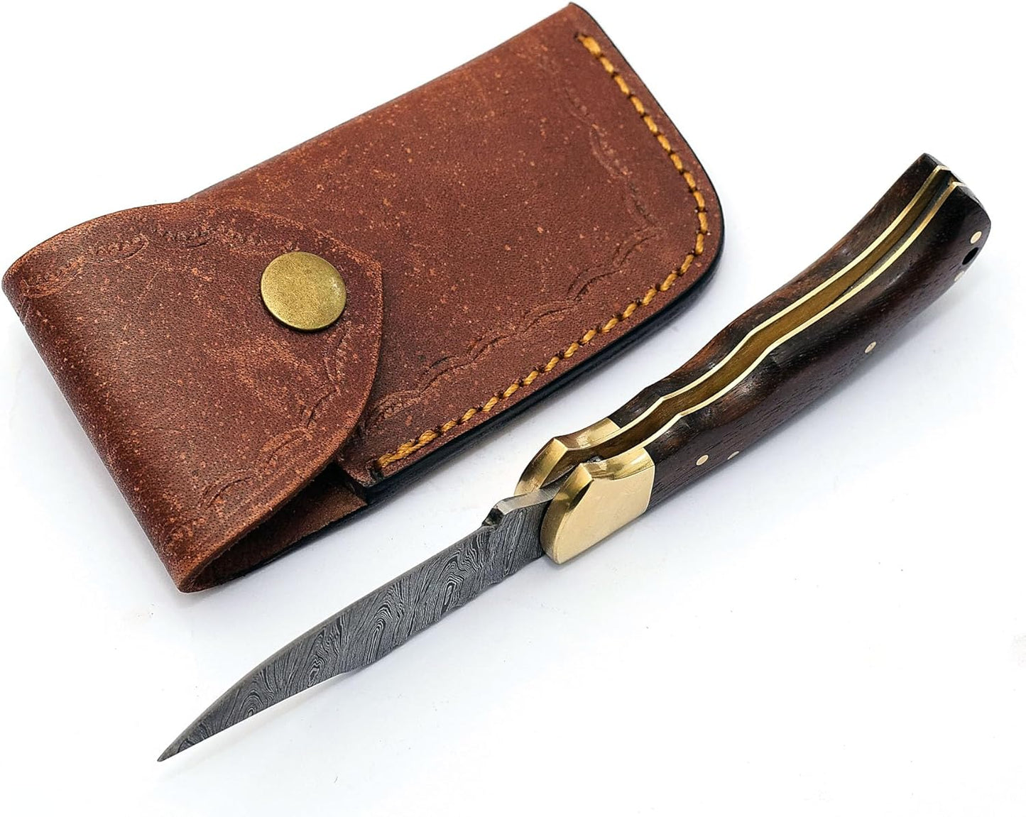 Handmade Damascus Steel Folding Pocket Knife, Rosewood Handle, Hunting Camping Survival Blade