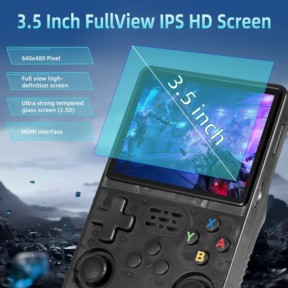 R36HD 3.5-inch IPS Screen Portable Handheld Game Player Linux System Mini Retro Video Game Console Built-in 64G 20000+ Games