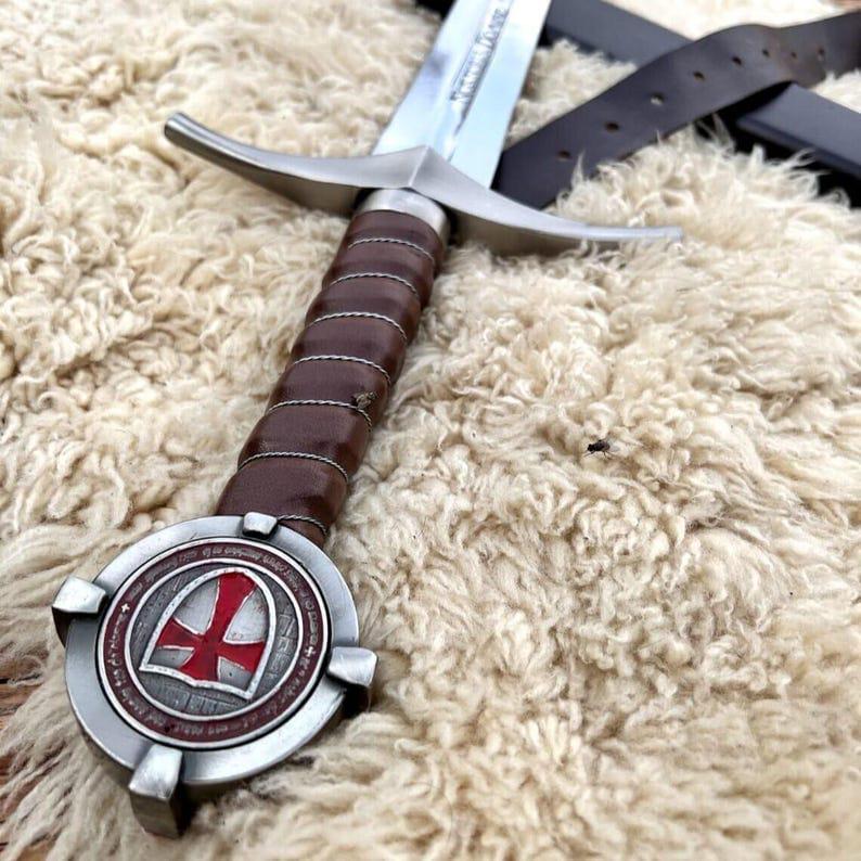 Authentic Knight Templar Crusader Sword Replica with Scabbard - Collectible Medieval Gift