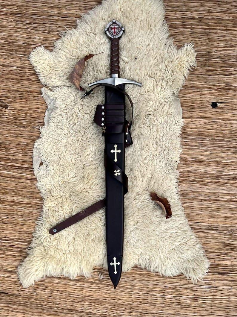 Authentic Knight Templar Crusader Sword Replica with Scabbard - Collectible Medieval Gift